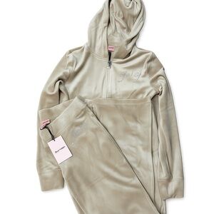 Juicy Couture Beige Velour Hooded Zip Tracksuit Set